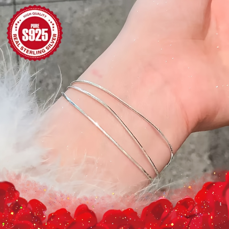 2pcs S925 Silver Snake Bangle Bracelets Valentine's & Mother's Gift